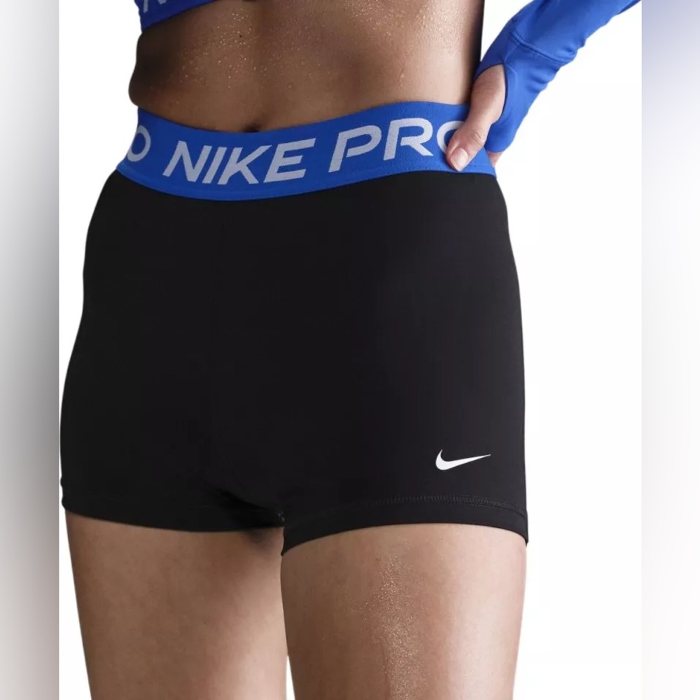 Nike Pro Women's Black and Blue Athletic Spandex Shorts